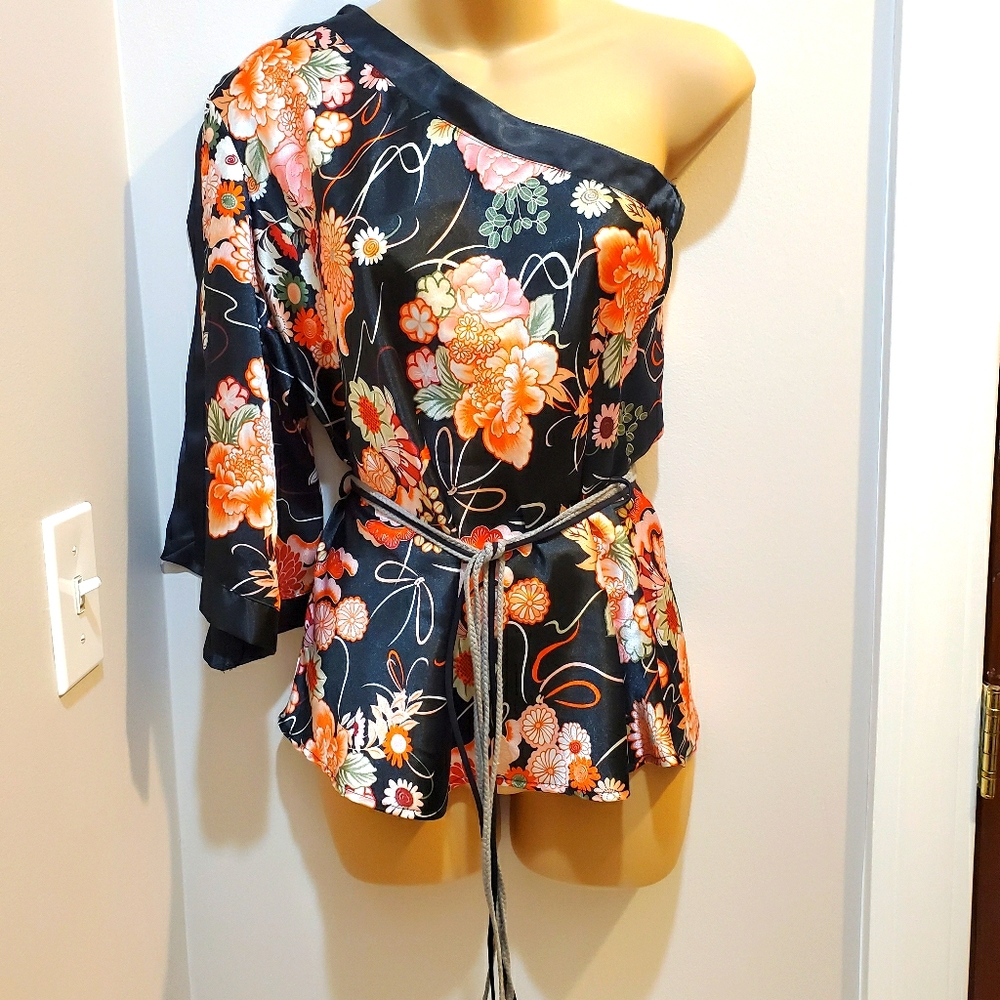 Off the shoulder Japanese style satin blouse